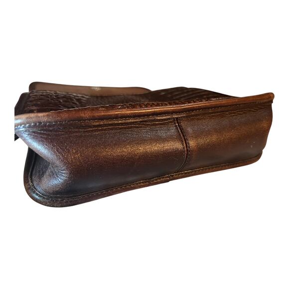 Vintage BRIGHTON Black Brown Pebbled Leather Croc Shoulder Messenger Bag Purse - Picture 7 of 12
